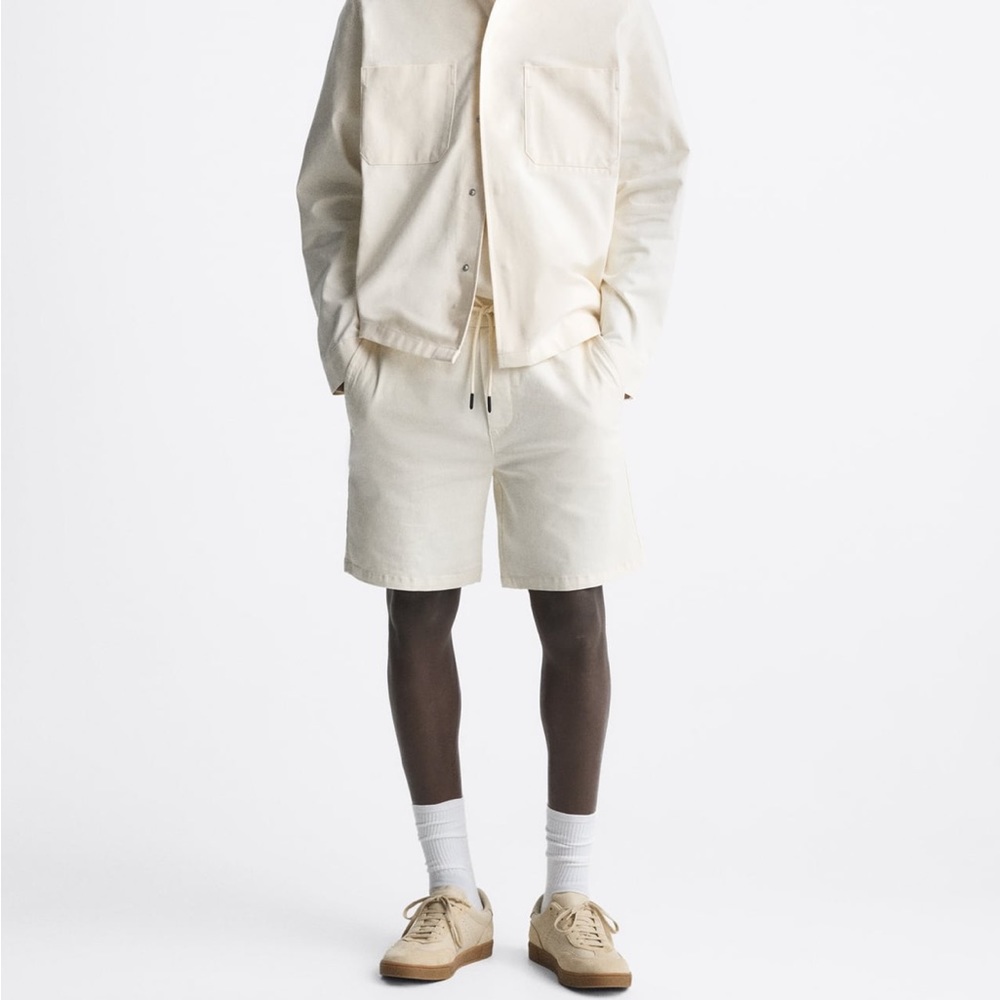 ZARA Men Jogger Waist Shorts Cream Color Size S NWT